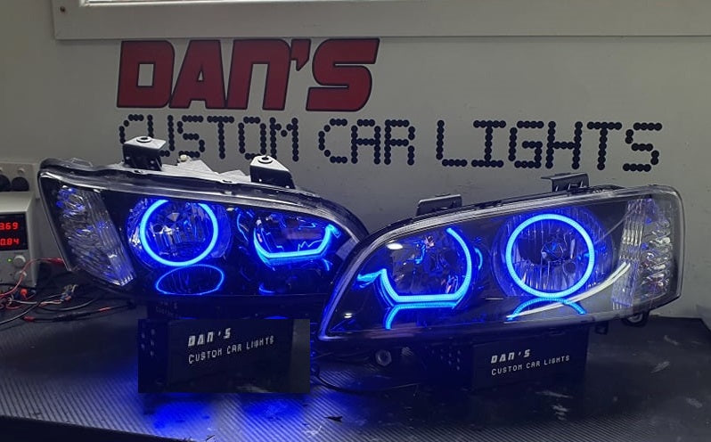 Holden VE Commodore S1 Non Projector Headlights with Multicoloured Halo Rings - Dan's Custom Car Lights