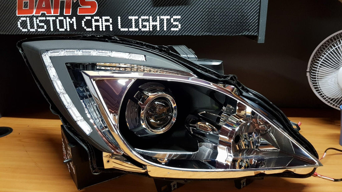 Mazda BT50 Headlights with 3" Projectors, Panamera Shrouds and DRL - Dan's Custom Car Lights