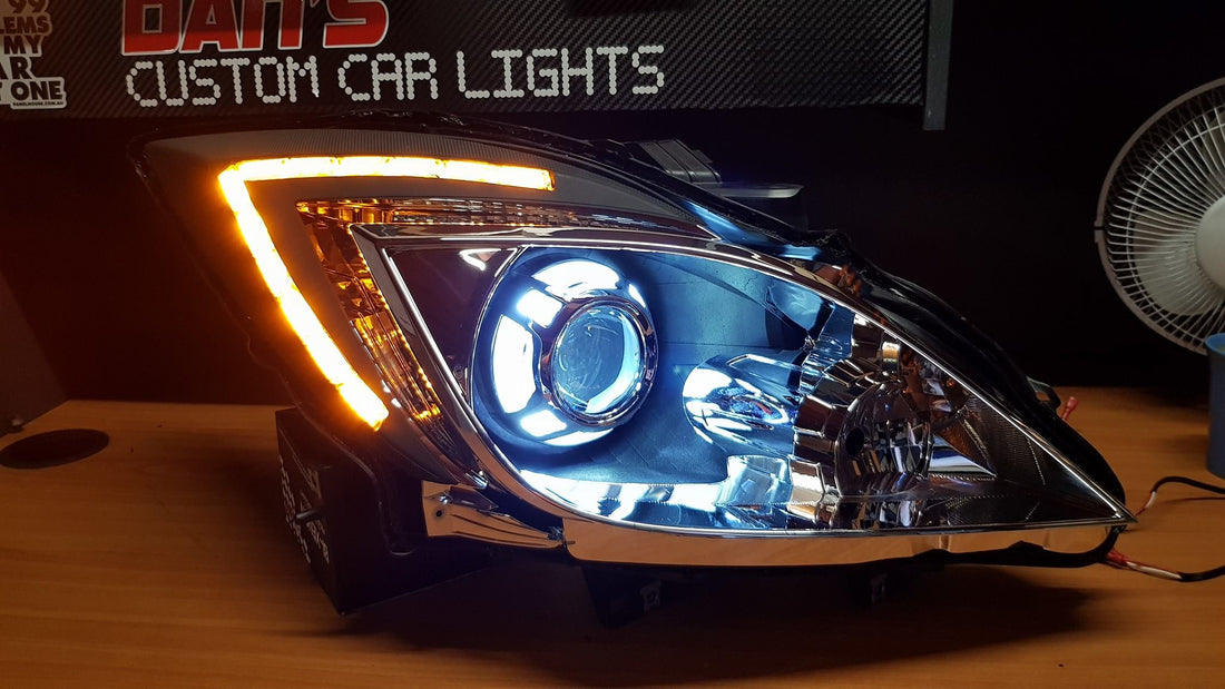 Mazda BT50 Headlights with 3" Projectors, Panamera Shrouds and DRL - Dan's Custom Car Lights