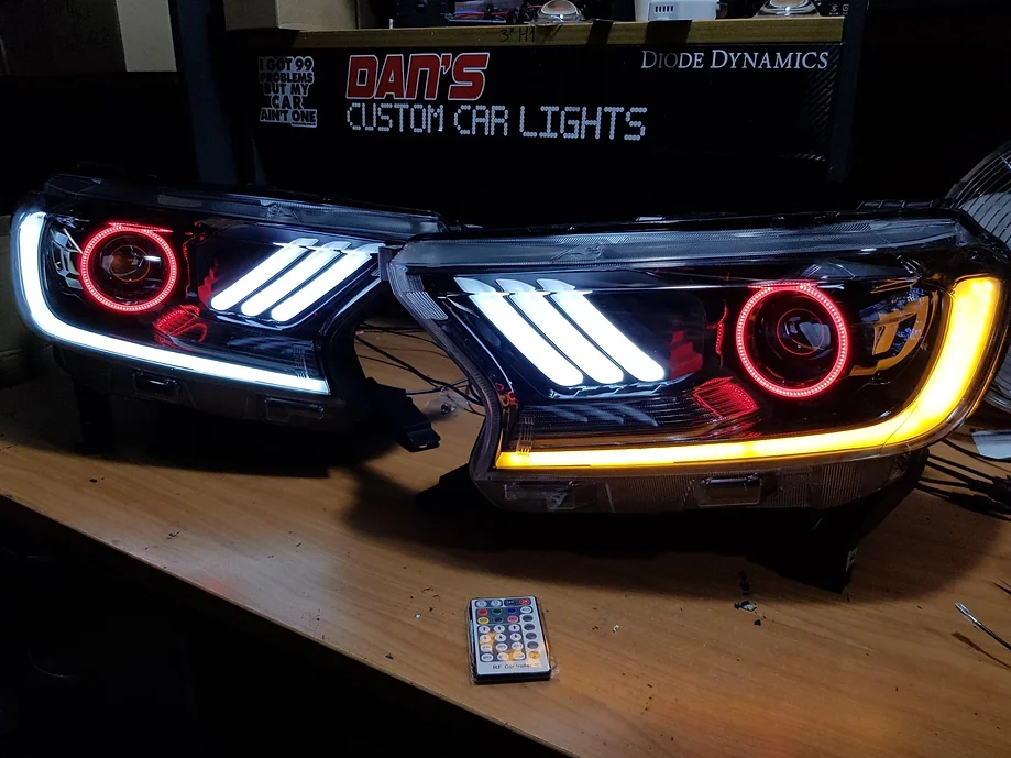 Ford Ranger PX2/PX3/Wildtrak Mustang Style Projector Headlights w/ RGB Halos - Dan's Custom Car Lights