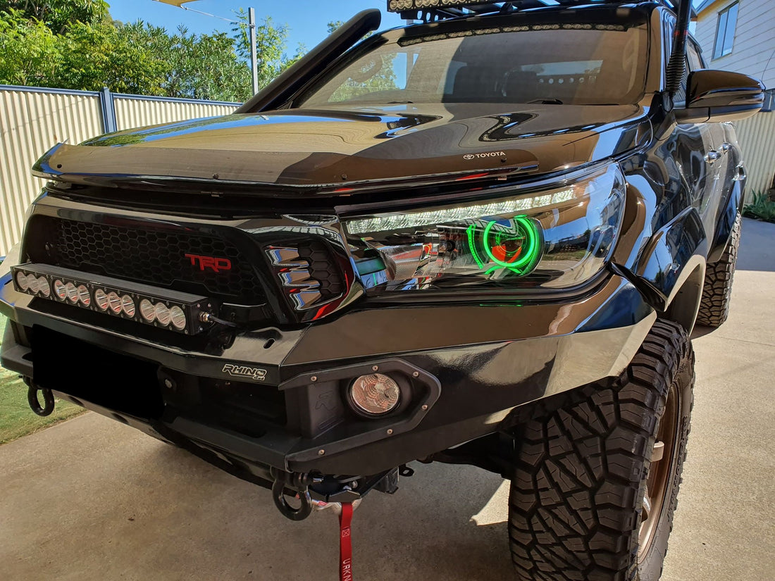 Toyota Hilux SR N80 15-22 DRL Style Headlights with Multicolored Halo Rings - Dan's Custom Car Lights