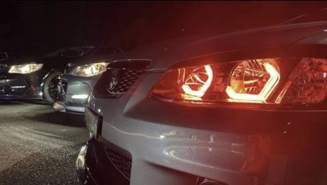 Holden VE Commodore S2 SS Headlights with RGB Hex Halo Rings - Dan's Custom Car Lights