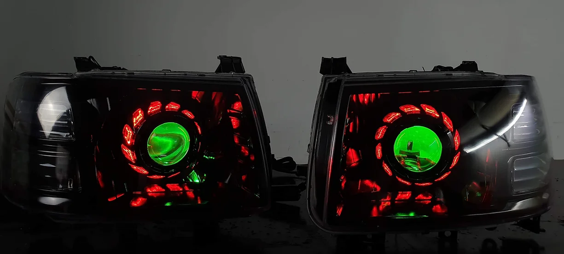 Ford RANGER PJ 2006-2009 Headlights with Multicoloured Halorings & RGB Demon Eyes - Dan's Custom Car Lights