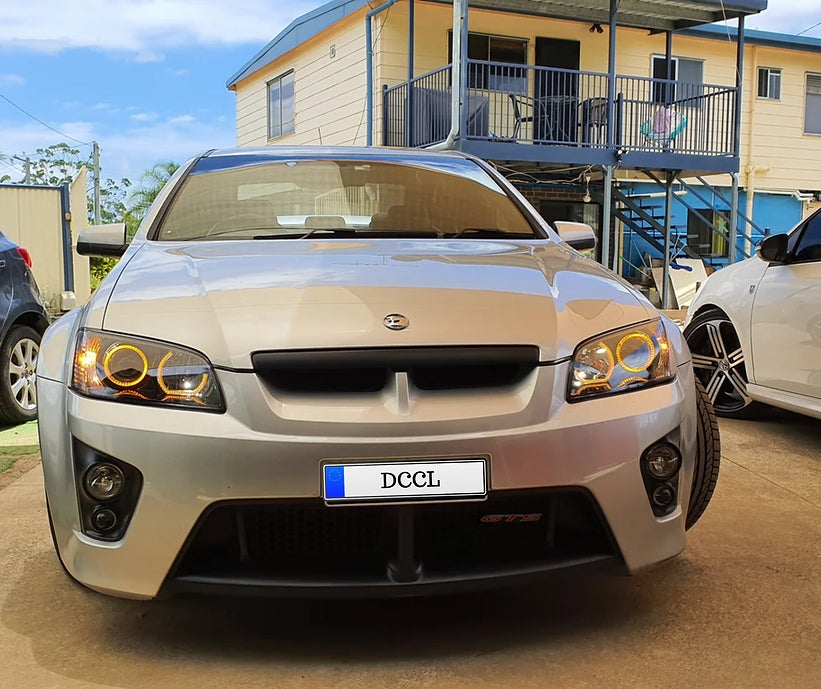 Holden VE Commodore S2 SSV Headlights with Quad "round and u" White/Amber Halos with Optical Cover - Dan's Custom Car Lights