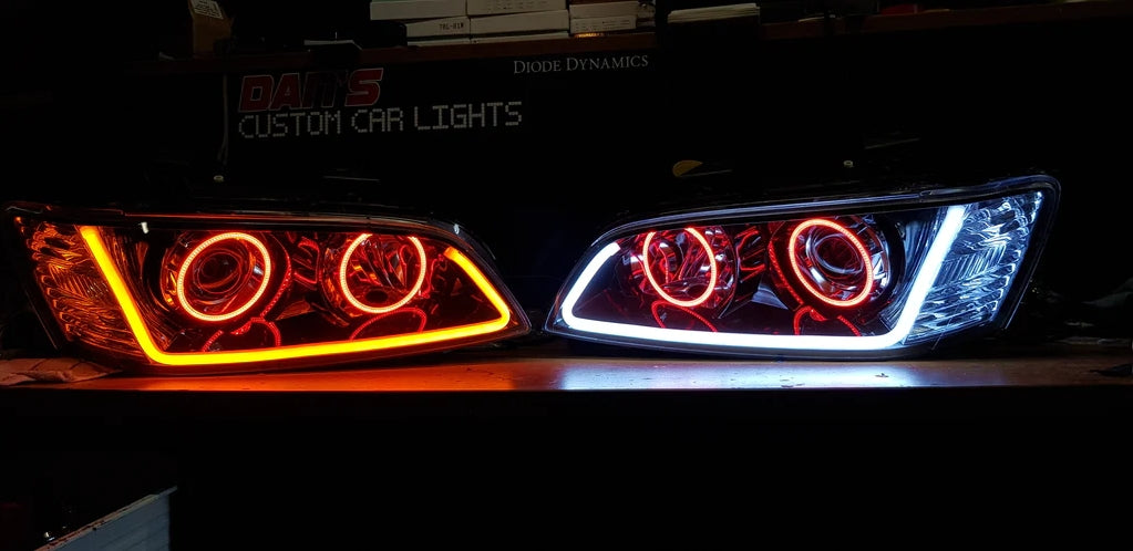 Holden VE Commodore S2 SSV Headlights with Quad RGB Halo Rings and Tubestyle DRL - Dan's Custom Car Lights