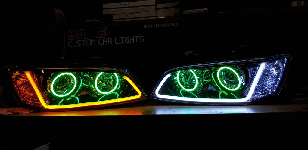 Holden VE Commodore S2 SSV Headlights with Quad RGB Halo Rings and Tubestyle DRL - Dan's Custom Car Lights