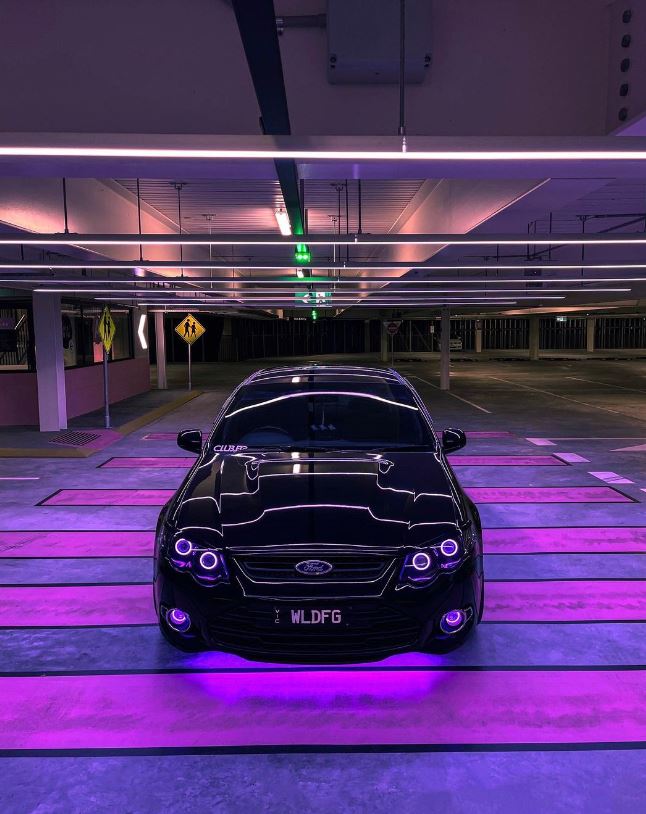 Ford Falcon XR6/XR8 Headlights Fully Blacked out, Quad Projectors, Multicolored Halo Rings and matching Fog Lights - Dan's Custom Car Lights