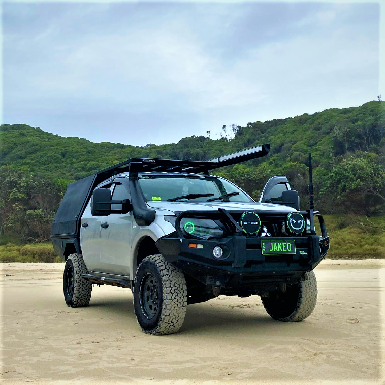 Mitsubishi Triton MQ 2015-2018 Headlights fitted with Bi Projectors,  Multicolored LED Halo rings, Blacked out - Dan's Custom Car Lights