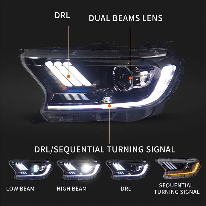 Ford Ranger PX2/PX3/Wildtrak Mustang Style Projector Headlights - Dan's Custom Car Lights