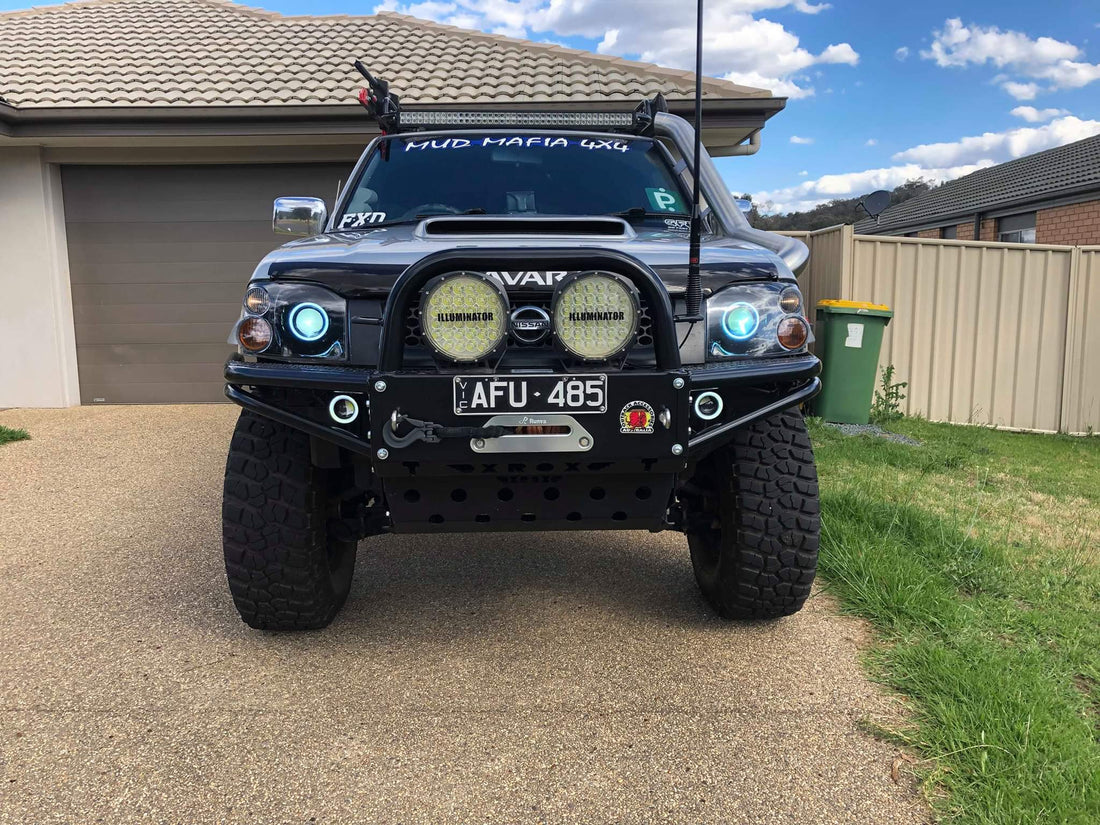 Nissan Navarra D22 Headlights with Multicoloured Halo Rings - Dan's Custom Car Lights