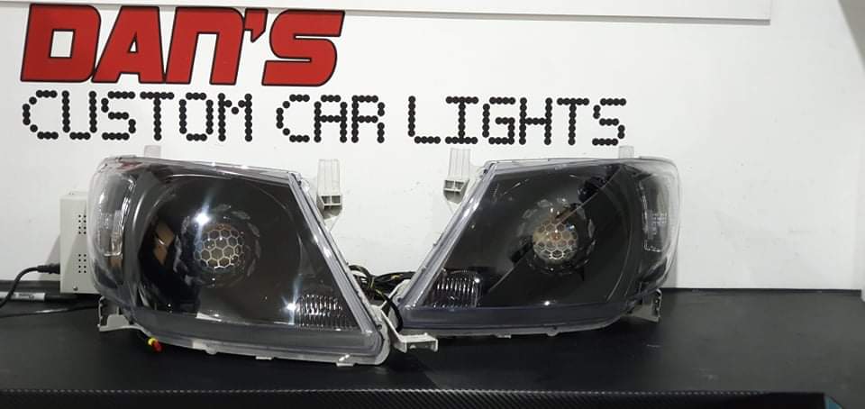Toyota HILUX N70 2005-2011 Headlights with Halo Rings, Turbine Shroud & Honeycomb Lens Etched Projector - Dan's Custom Car Lights