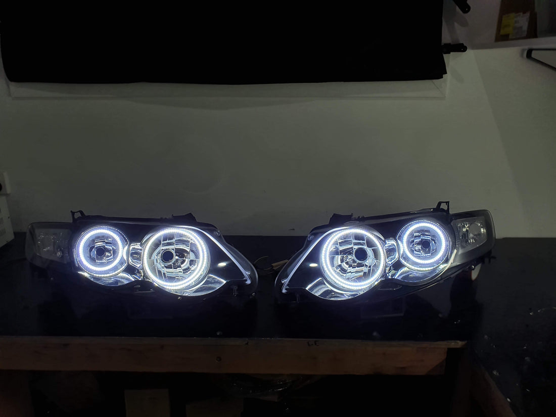 Ford Falcon FG XR6 MK1 Headlights with White/Amber Halo Rings - Dan's Custom Car Lights