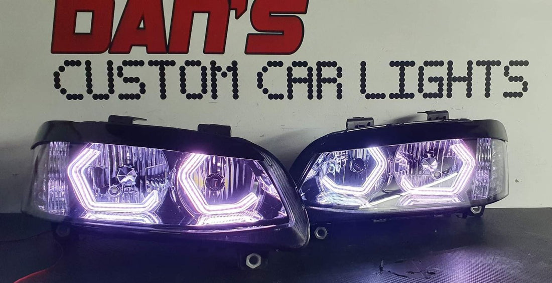 Holden VE Commodore S1 Non Projector Headlights with RGB HEX Halo Rings - Dan's Custom Car Lights