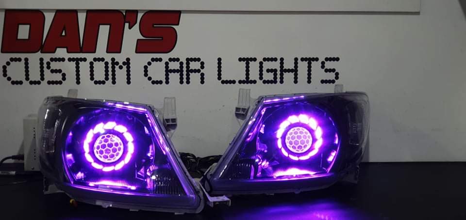 Toyota HILUX N70 2005-2011 Headlights with Halo Rings, Turbine Shroud & Honeycomb Lens Etched Projector - Dan's Custom Car Lights