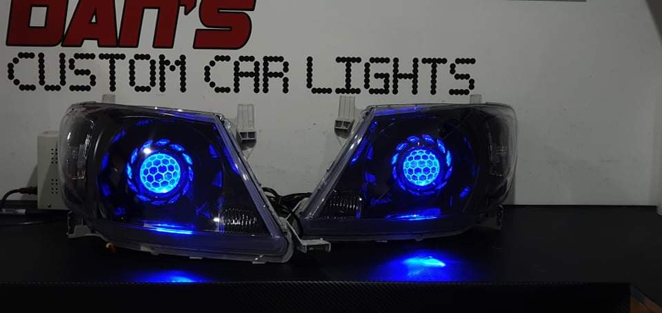 Toyota HILUX N70 2005-2011 Headlights with Halo Rings, Turbine Shroud & Honeycomb Lens Etched Projector - Dan's Custom Car Lights