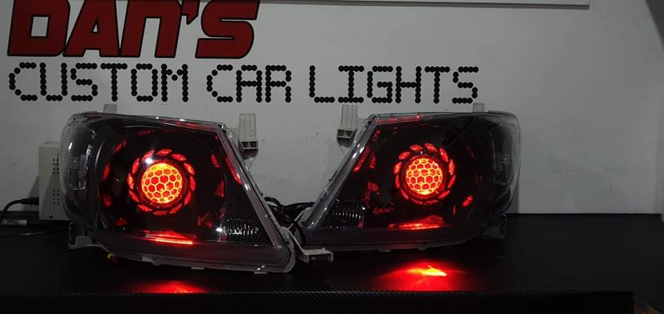 Toyota HILUX N70 2005-2011 Headlights with Halo Rings, Turbine Shroud & Honeycomb Lens Etched Projector - Dan's Custom Car Lights