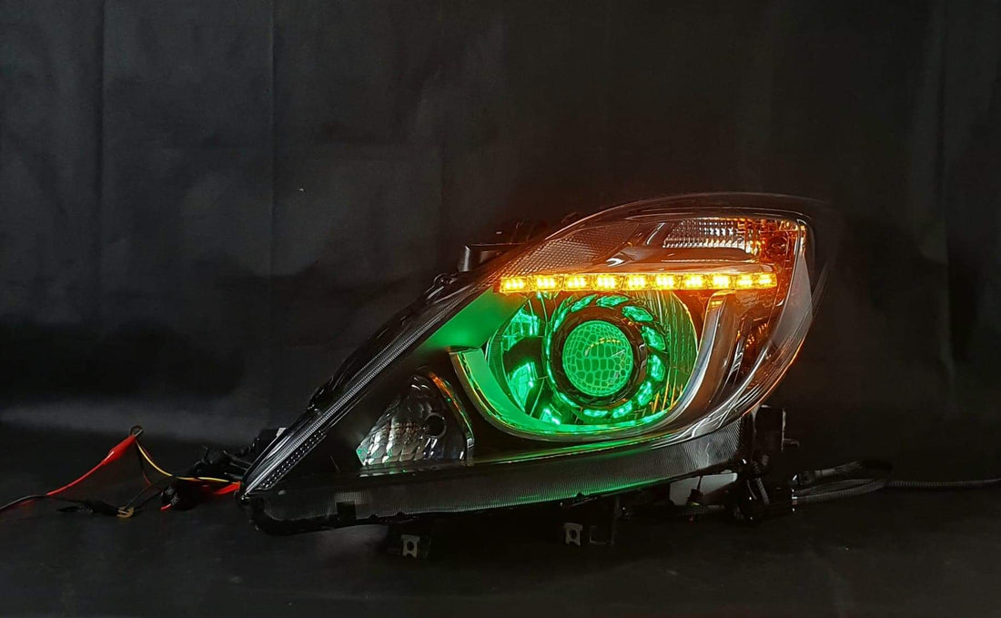Mazda BT50 2016-2020 w/ Multicoloured Halorings, Turbine Shrouds, DRL and Projector Lens Etching (Honeycomb Logo) - Dan's Custom Car Lights