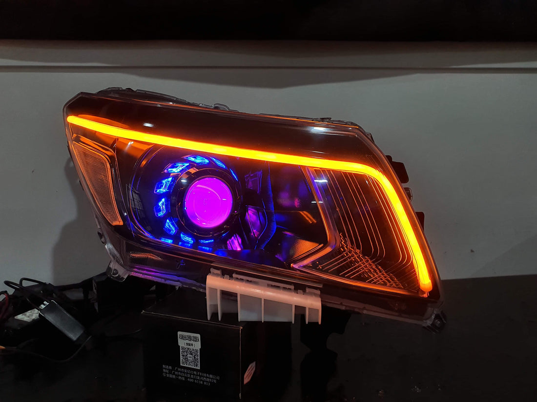 Nissan Navara D23 NP300 DX/RX Headlights with Multicolored Halo Rings,Turbine Shrouds and Multicoloured Demon Eyes - Dan's Custom Car Lights