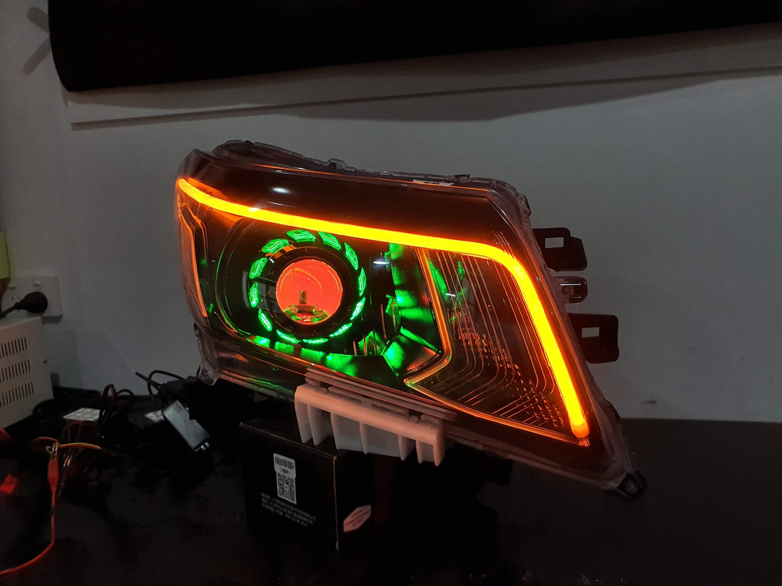 Nissan Navara D23 NP300 DX/RX Headlights with Multicolored Halo Rings,Turbine Shrouds and Multicoloured Demon Eyes - Dan's Custom Car Lights