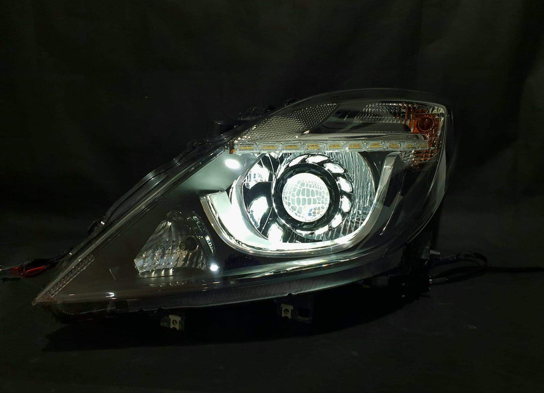 Mazda BT50 2016-2020 w/ Multicoloured Halorings, Turbine Shrouds, DRL and Projector Lens Etching (Honeycomb Logo) - Dan's Custom Car Lights