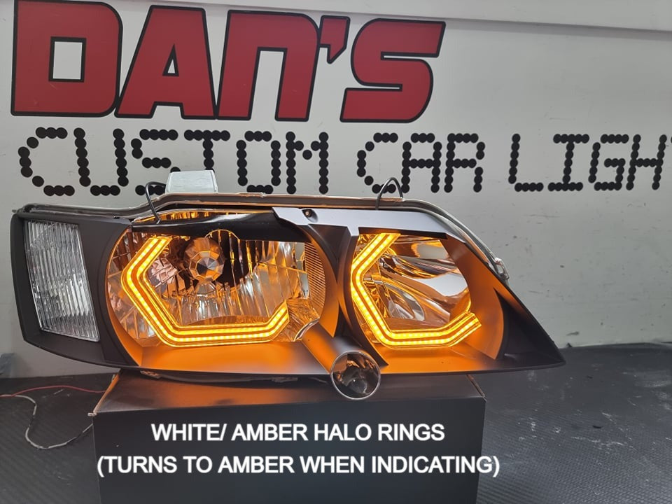 Holden Commodore VY White/Amber and Multicolored Hex Halo Rings - Dan's Custom Car Lights