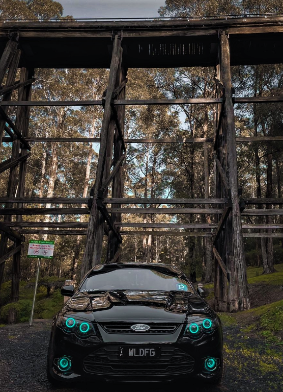 Ford Falcon XR6/XR8 Headlights Fully Blacked out, Quad Projectors, Multicolored Halo Rings and matching Fog Lights - Dan's Custom Car Lights