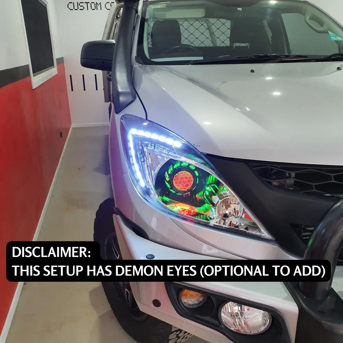 MAZDA BT 50 UP 2011-2015 WITH TURBINESHROUD, MULTICOLORED HALO RINGS & HONEYCOMB LENS ETCHING - Dan's Custom Car Lights 