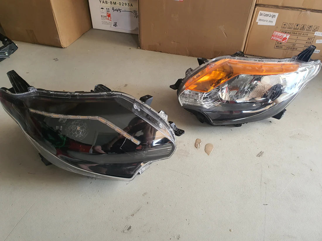 Mitsubishi Triton MQ 2015-2018 Headlights fitted with Turbine Bi Projectors, White/Amber Halo Rings, Full Blacking out - Dan's Custom Car Lights 