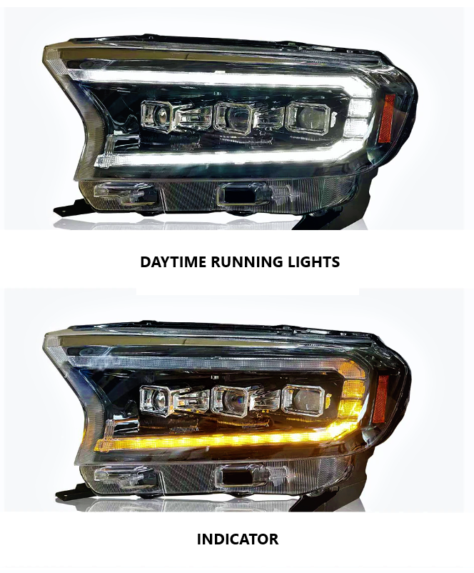 Ford Ranger Triple Beam Projector LED DRL and Sequential Indicator PX2/PX3/Wildtrak Headlights - Dan's Custom Car Lights 