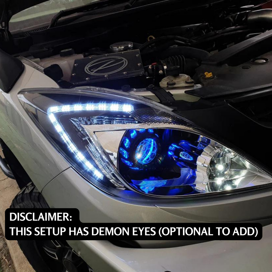MAZDA BT 50 UP 2011-2015 WITH TURBINESHROUD, MULTICOLORED HALO RINGS & HONEYCOMB LENS ETCHING - Dan's Custom Car Lights 