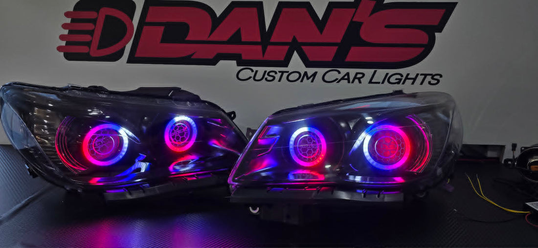 Holden VF Commodore Headlights w/ LED Projectors and Chasing Multicoloured SRGBWA Halo Rings