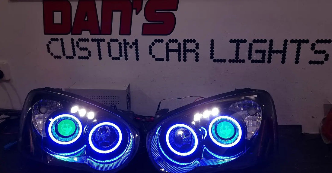 Subaru Impreza GD 2003-2005 RX WRX STi Projector Headlights with Multicoloured Halos and Demon eyes