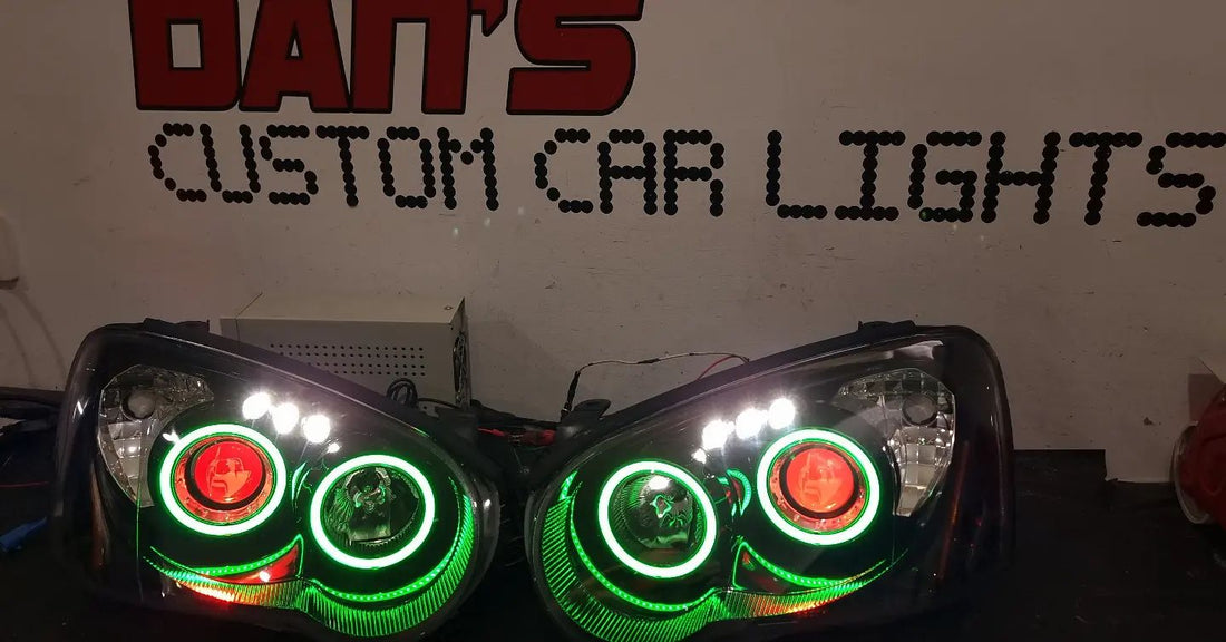 Subaru Impreza GD 2003-2005 RX WRX STi Projector Headlights with Multicoloured Halos and Demon eyes
