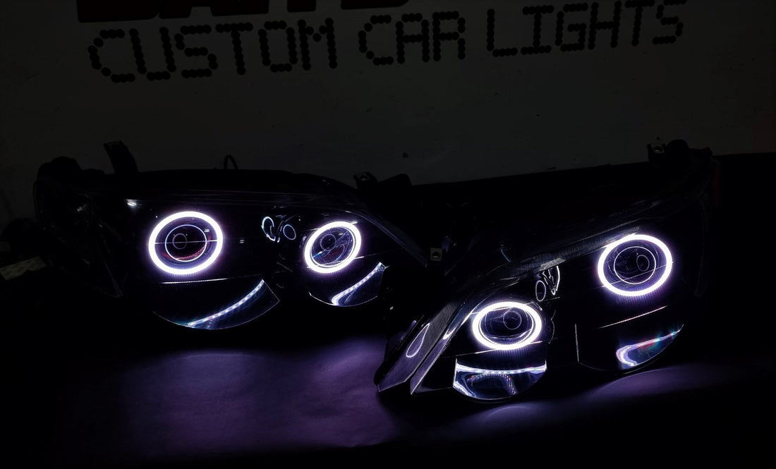Ford Falcon BA XR6/XR8 Headlights with LED Projector, MultiColored Halos and Demon Eyes - Dan's Custom Car Lights 