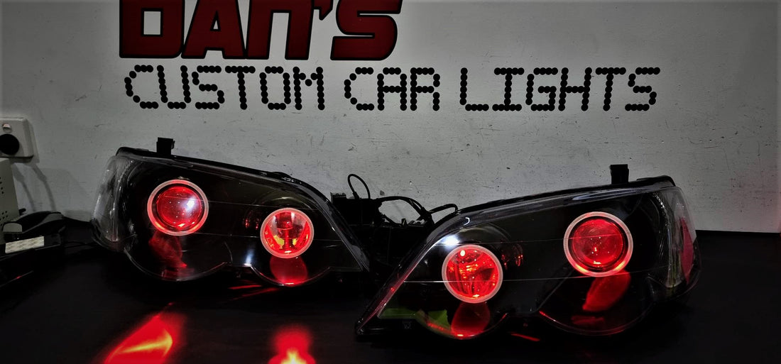 Ford Falcon BA XR6/XR8 Headlights with LED Projector, MultiColored Halos and Demon Eyes - Dan's Custom Car Lights 
