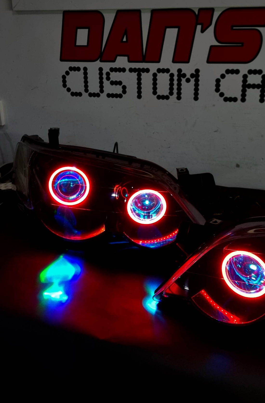 Ford Falcon BA XR6/XR8 Headlights with LED Projector, MultiColored Halos and Demon Eyes - Dan's Custom Car Lights 