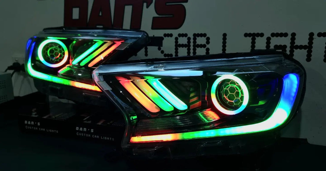 Ford Ranger PX2/PX3/Wildtrak Mustang Style Projector Headlights w/ RGB Halos - Dan's Custom Car Lights 
