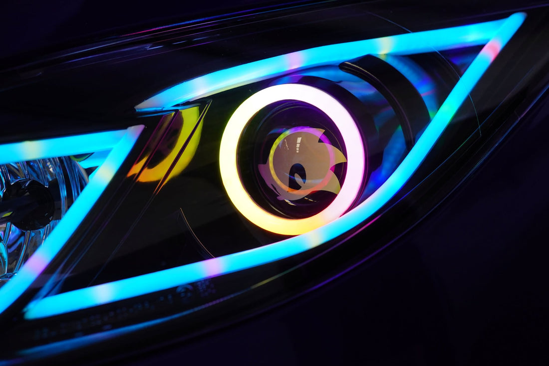 Mazda 6 GH (Sport &MPS) Projector Headlights with Multicoloured Chasing DRL, Multicoloured Halo Rings and Sonic head logo etching