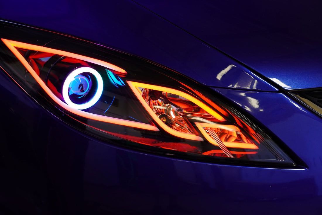 Mazda 6 GH (Sport &MPS) Projector Headlights with Multicoloured Chasing DRL, Multicoloured Halo Rings and Sonic head logo etching