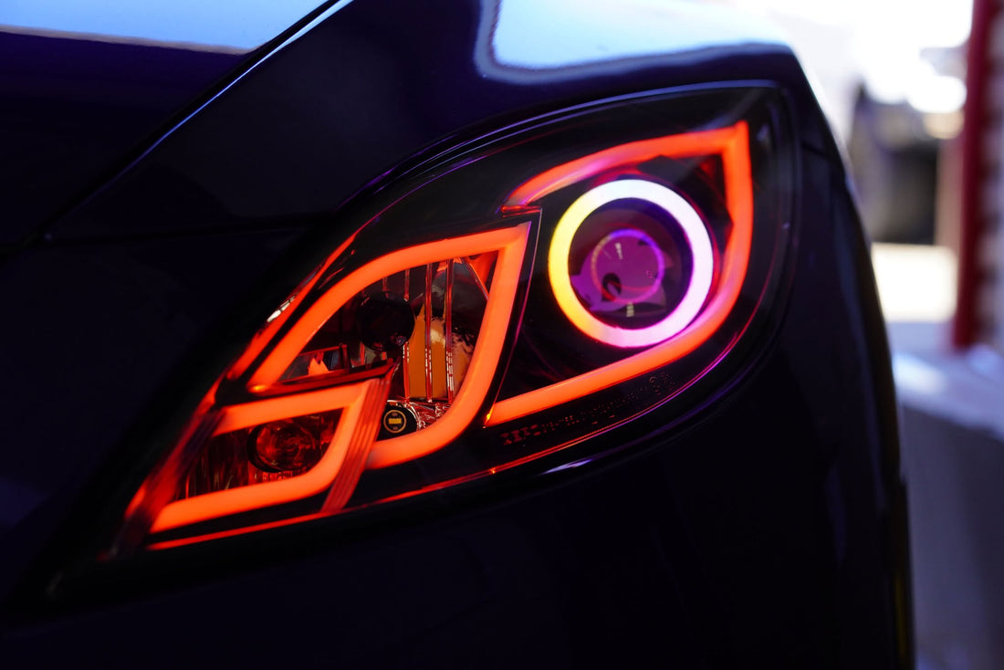 Mazda 6 GH (Sport &MPS) Projector Headlights with Multicoloured Chasing DRL, Multicoloured Halo Rings and Sonic head logo etching