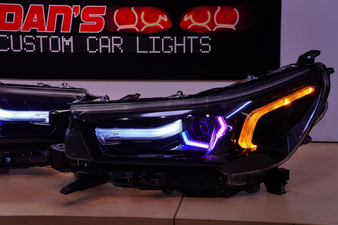 Toyota Hilux N80 2020-ON LED Projector SR SR5 Headlights with White DRL Indicator and Multicoloured Hex Rings