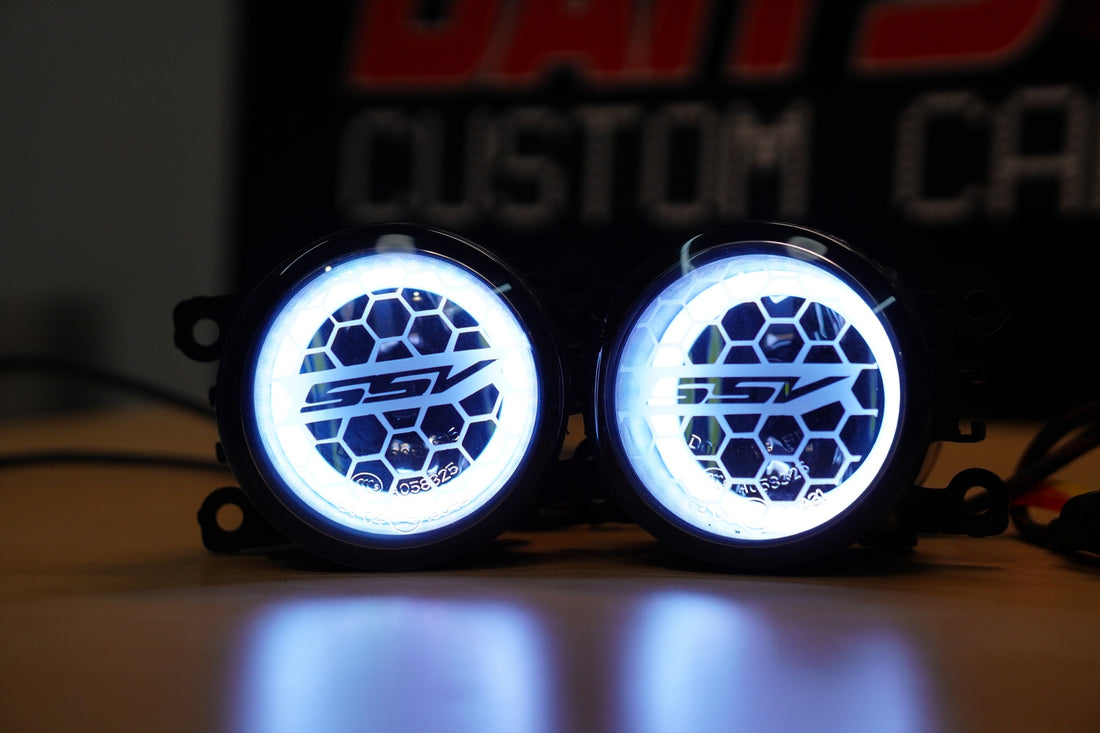 Universal 90mm Fog Lights with White/Amber LED Halo Rings - Dan's Custom Car Lights 