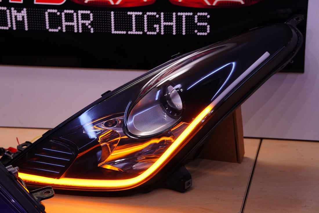 Toyota Celica 00-05 GT ST Base TRD Black Housing Projector Headlights with Sequential White/Amber LED DRL