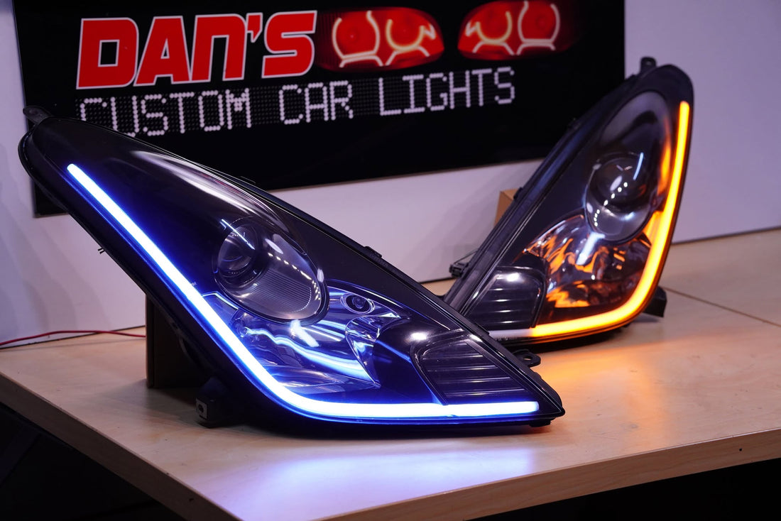 Toyota Celica 00-05 GT ST Base TRD Black Housing Projector Headlights with Sequential White/Amber LED DRL