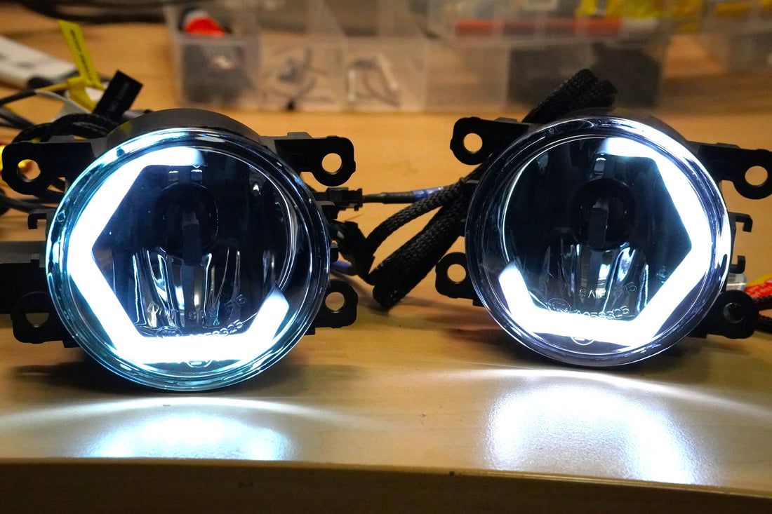 Universal 90mm Fog Lights with Multicolored LED Hex Rings - Dan's Custom Car Lights 