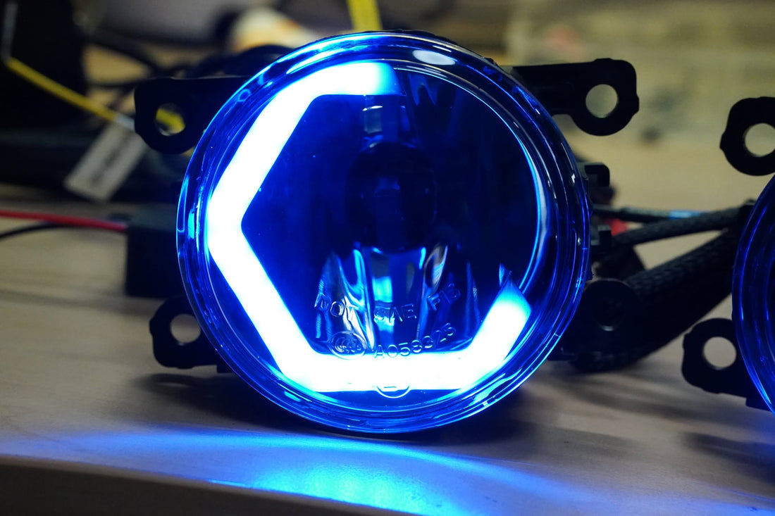 Universal 90mm Fog Lights with Multicolored LED Hex Rings - Dan's Custom Car Lights 