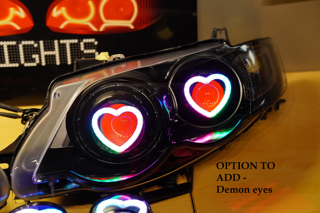Ford FG Falcon XR6 XR8 MK2 Headlights with Projectors and Heart Chasing Halos - Dan's Custom Car Lights 