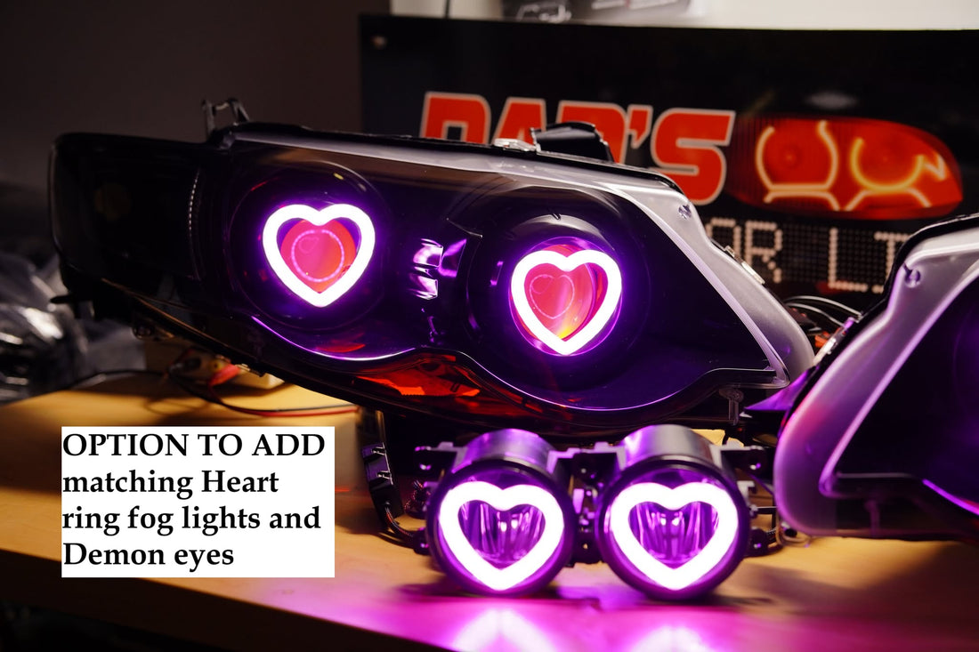 Ford FG Falcon XR6 XR8 MK2 Headlights with Projectors and Heart Chasing Halos - Dan's Custom Car Lights 