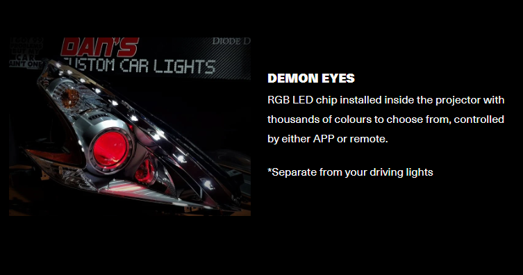 Toyota Hilux N70 2005-14 Headlights with Bi LED Projectors, Chasing Multi Colored Halo Rings DRL, Option to add LED DRL Indicator Strip and Demon Eyes - Dan's Custom Car Lights 