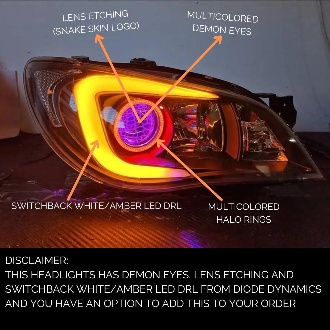 Subaru Impreza 05-07 DRL Style Headlights with Multicoloured Halo Rings - Dan's Custom Car Lights 